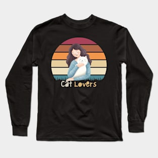 cat lover woman Retro Vintage Long Sleeve T-Shirt